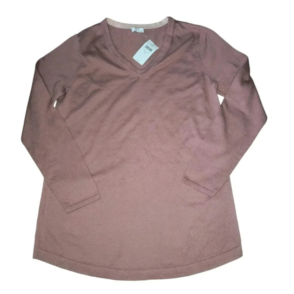 J. Jill Women's Lightweight Preppy Chai Latte Color Long V Neck Sweater, S,NWT